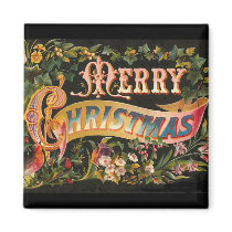 Vintage Merry Christmas Flower Design Magnets