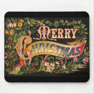 Vintage Merry Christmas Flower Design Mouse Pads