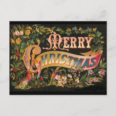 Vintage Merry Christmas Flower Design Postcards