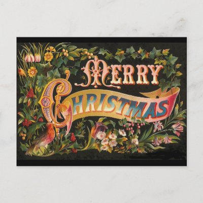 Vintage Merry Christmas Flower Design postcards