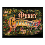 Vintage Merry Christmas Flower Design Postcards