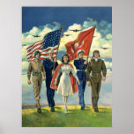 Vintage Military Personnel; Patriotic Poster