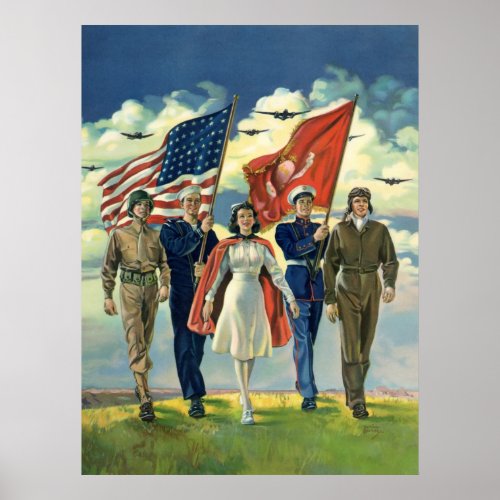 Vintage Military Personnel; Patriotic print