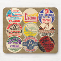Vintage Milk Bottle Caps Mousepad Collage by Vintage_Gifts Vintage Milk Bottle Caps Mousepad Collage