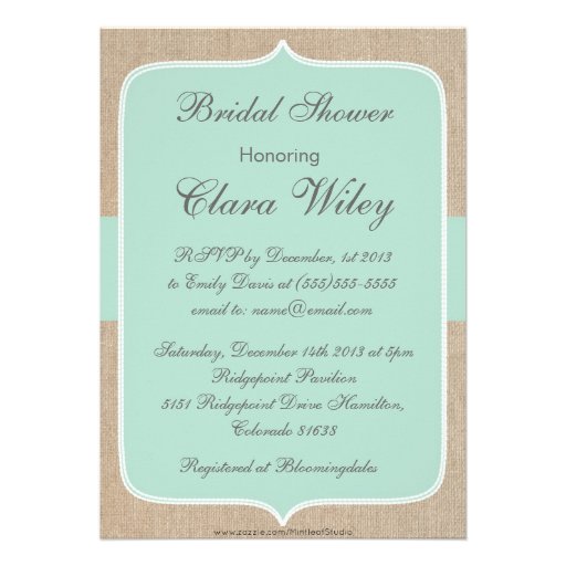 Vintage Mint Burlap Bridal Shower Invitation