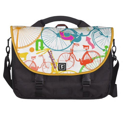 Vintage Modern Bicycle Bright Color Neon Pattern Laptop Messenger Bag