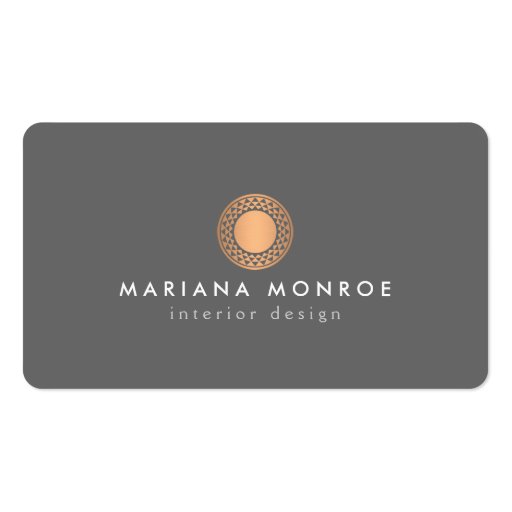 Vintage Modern Copper Sun Logo II on Gray Business Card Templates (front side)
