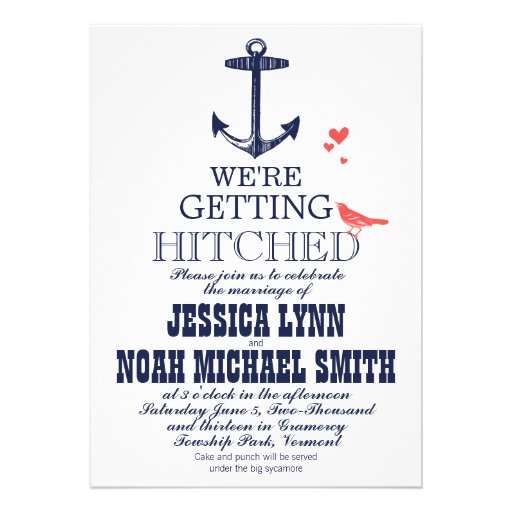 Vintage Modern Cute Coral Bird Navy Anchor Cards