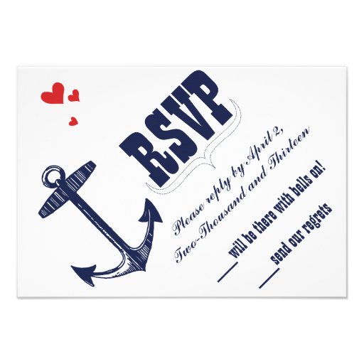 Vintage Modern Cute Red Bird Navy Anchor RSVP Personalized Announcement