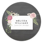 Vintage Modern Floral Motif on Chalkboard Classic Round Sticker