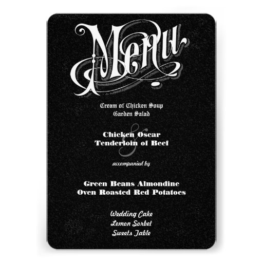 Vintage Modern Typography Chalkboard  Wedding Menu Card