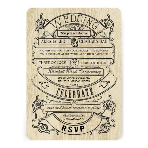 Vintage Modern Typography Wood Wedding Invite