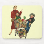 Vintage Mom with her Kids Grocery Shopping Mouse Pads