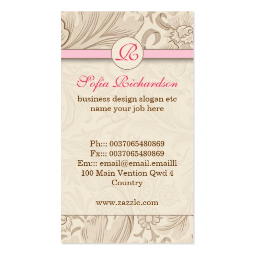 vintage monogram brown pink business card (back side)