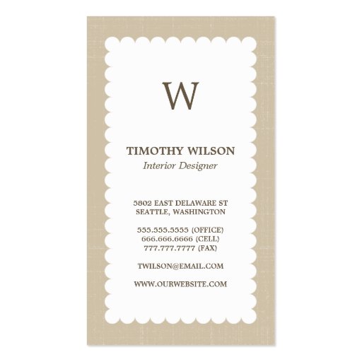 Vintage Monogram Business Cards - Khaki (back side)