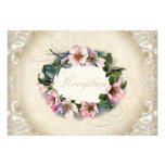 Vintage Monogram Lace Wild Pink Rose Swirl Formal Personalized Announcements