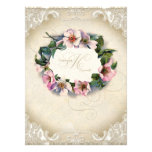 Vintage Monogram Lace Wild Pink Rose Swirl Formal Custom Announcements