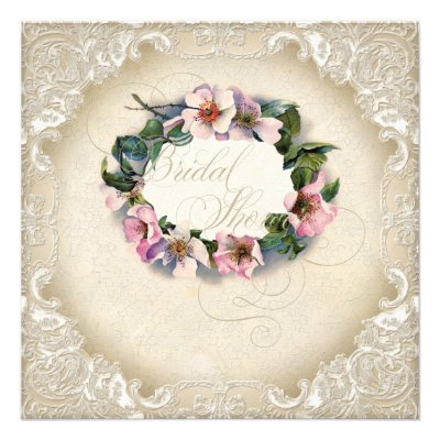 Vintage Monogram Lace Wild Pink Rose Swirl Formal Custom Invite