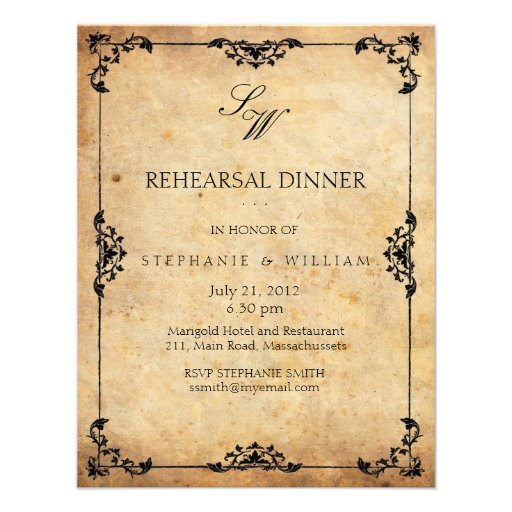 Vintage Monogram Rehearsal Dinner Invitation Card