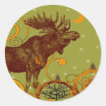 Vintage Moose Gifts Round Stickers