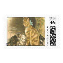 Vintage Mother Cat and Kittens Stamp