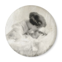Vintage Mother Kissing Baby in Bassinet magnets