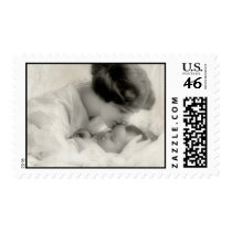 Vintage Mother Kissing Baby in Bassinet postage by beverlytazangel Vintage Mother Kissing Baby in Bassinet postage