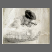 Vintage Mother Kissing Baby in Bassinet postcards
