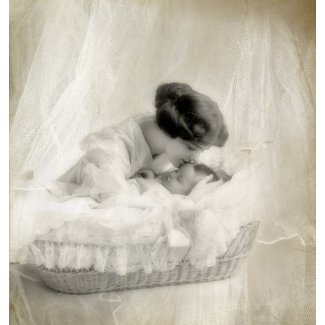 Vintage Mother Kissing Baby in Bassinet print