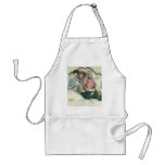 Vintage Mother Reading Cards in Bed with the Kids Aprons
