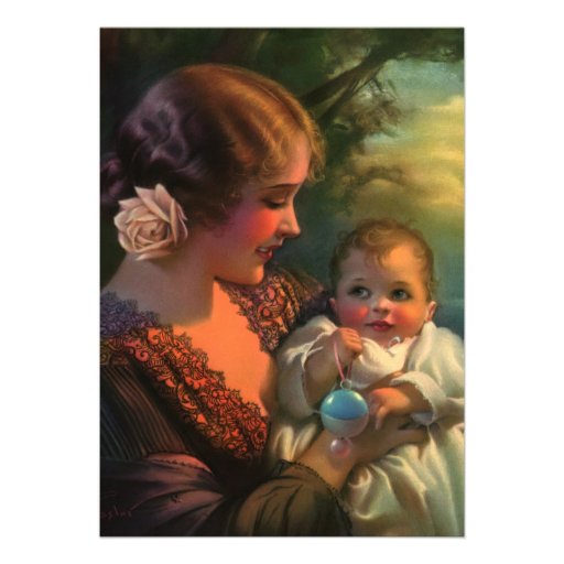 Vintage Mother with Baby; Baby Shower Invitation