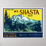 Vintage Mt Shasta California Pears Label Print