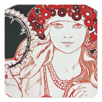 Vintage Mucha Square Stickers
