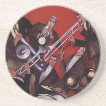Vintage Music, Art Deco Musical Jazz Band Jamming Drink Coasters