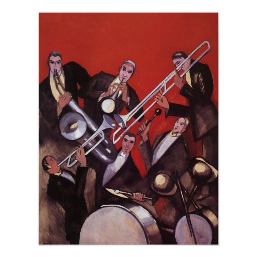 Vintage Music, Art Deco Musical Jazz Band Jamming Invites