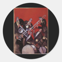 Vintage Music, Art Deco Musical Jazz Band Jamming Sticker