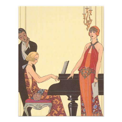 Vintage Music, Art Deco Pianist Musician Singer Custom Invitations