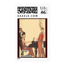 Vintage Music, Art Deco Pianist Musician Singer Postage Stamp