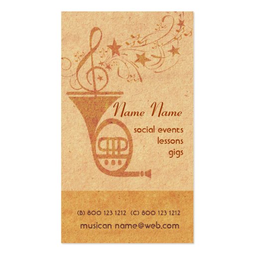 Vintage Music French Horn Business Card Template (front side)