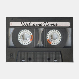 Vintage Music Mix Tape Look with Welcome Message Doormat