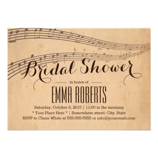 Vintage Music Notes Bridal Shower Invitations (front side)