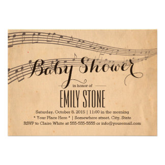 Vintage Music Notes Musical Baby Shower Announcements