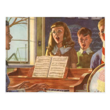 Vintage Music Teacher Teaching Students to Sing Postcards