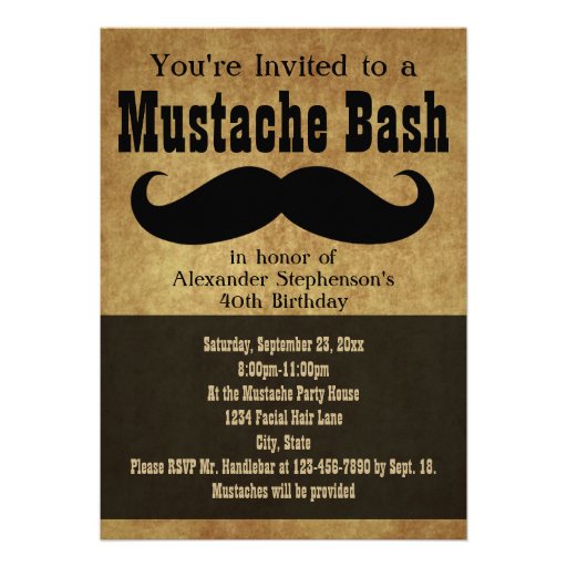 Vintage Mustache Bash Invitations