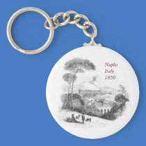 Vintage Naples and Vesuvius Landscape Keyring Key Chains