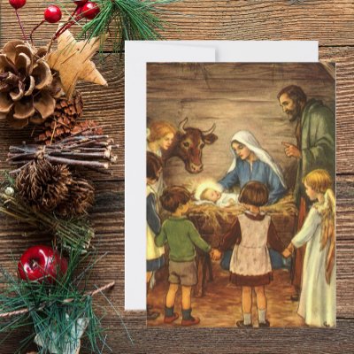 Vintage Nativity Scene, Baby Jesus in the Manger cards
