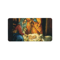 Vintage Nativity Scene; Baby Jesus in the Manger Custom Address Labels