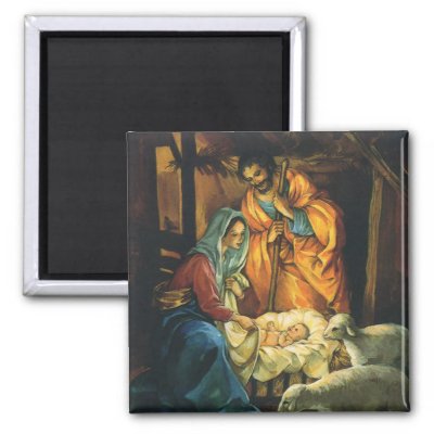 Vintage Nativity Scene; Baby Jesus in the Manger magnets