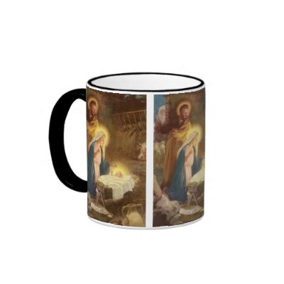 Vintage Nativity Scene; Baby Jesus in the Manger mugs
