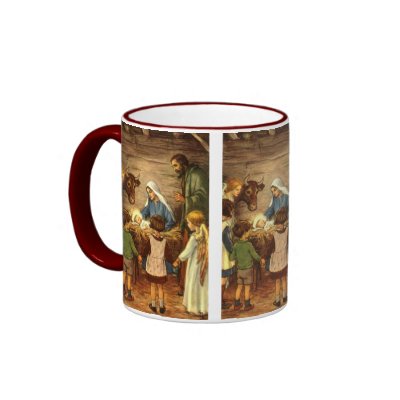 Vintage Nativity Scene, Baby Jesus in the Manger mugs